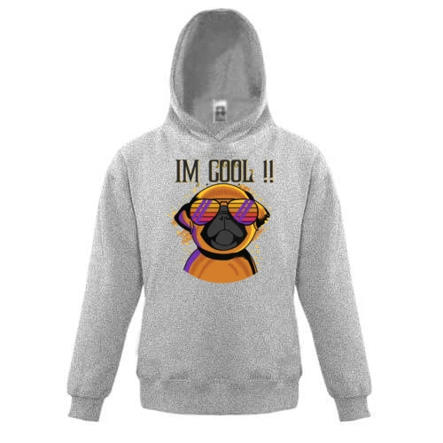 Детская толстовка, Серый, с мопсом и надписью "I'm cool"