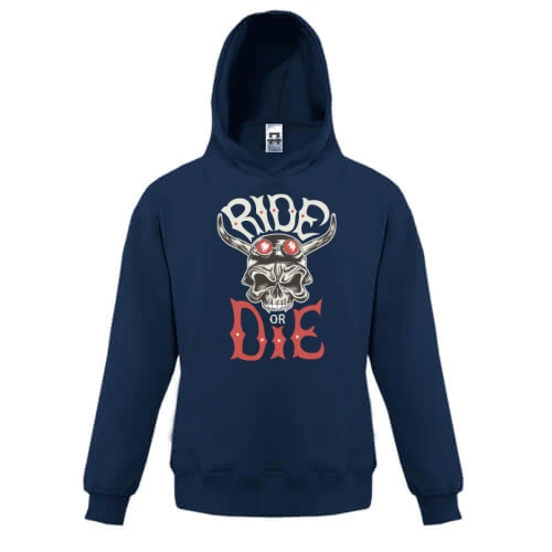 Дитяча толстовка, Синій, Ride or Die з черепом