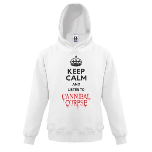 Детская толстовка, Белый, Keep Calp and listen to Cannibal Corpse
