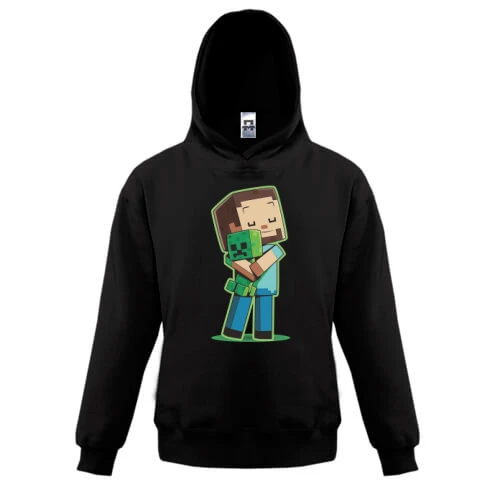 Детская толстовка, Черный, Minecraft Boy with green doll