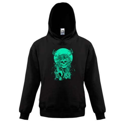 Детская толстовка, Черный, Green moon and skull