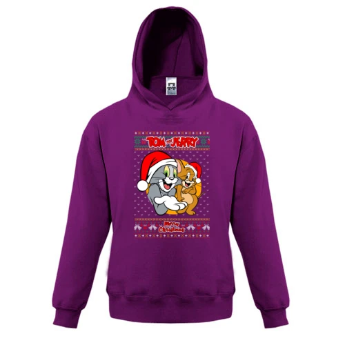 Дитяча толстовка, Фіолетовий, з Томом та Джері "Merry Christmas"