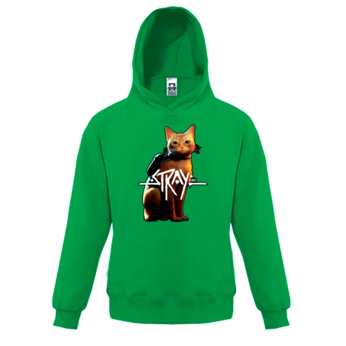 Детская толстовка, Зеленый, с кошкой "Stray"