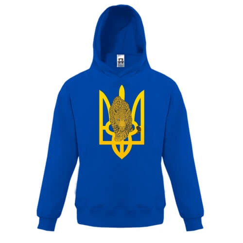 Дитяча толстовка, Синій, з гепардом на фоні тризуба
