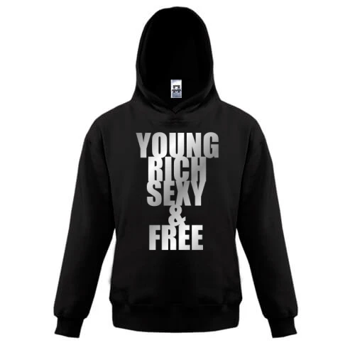 Дитяча толстовка, Чорний, Young, rich, sexy and free