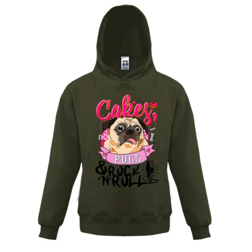 Дитяча толстовка, Чорний, Cakes Pugs & Rock`n`Roll