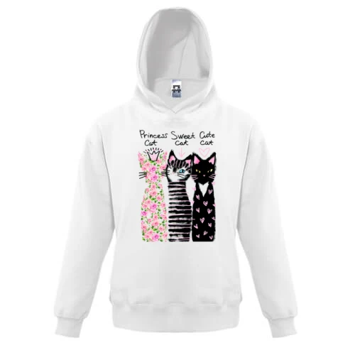 Дитяча толстовка, Білий, Princess, Sweet and Cute cats
