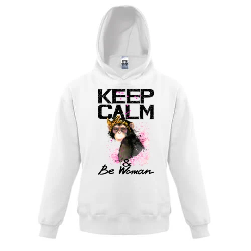 Детская толстовка, Белый, Keep calm and be woman