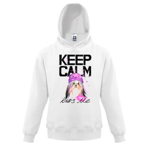 Детская толстовка Keep calm and kiss me с Йоркширским терьером