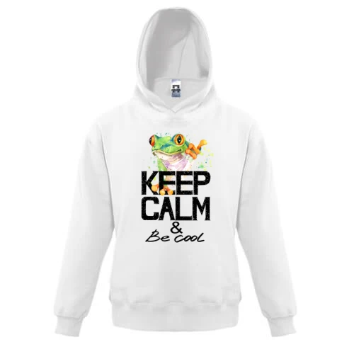 Детская толстовка, Белый, с лягушкой Keep calm & be cool