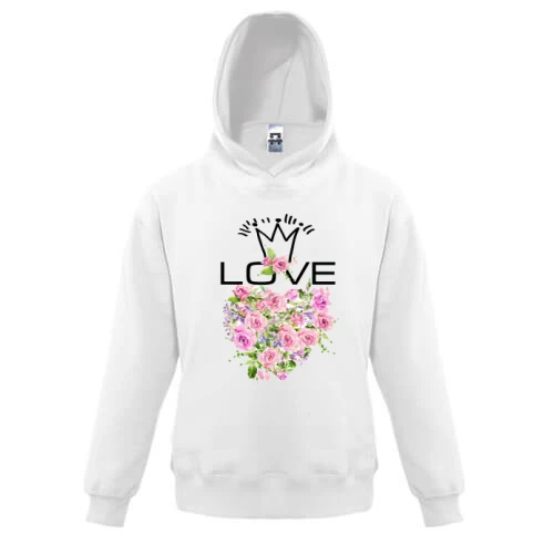 Детская толстовка, Белый, с сердцем из роз "love"