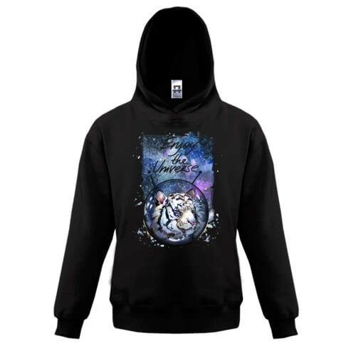 Детская толстовка, Черный, c тигром "Enjoy the universe" (1)