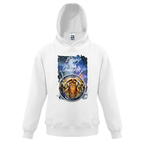 Детская толстовка, Белый, c тигром "Enjoy the universe" (2)