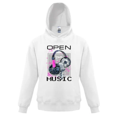 Детская толстовка с розовым принтом «Open your music»
