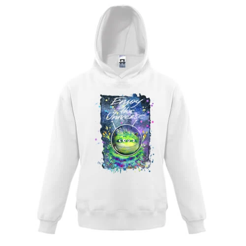 Дитяча толстовка, Білий, с зеленим монстром "enjoy the universe"