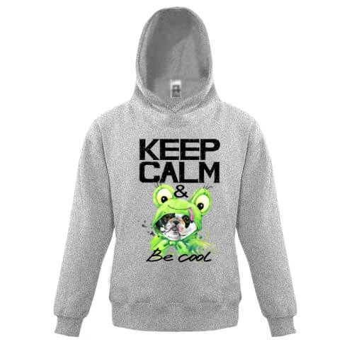 Детская толстовка, Серый, с Бостон-терьером "Ceep calm & be cool"