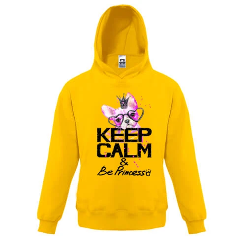 Детская толстовка, Желтый, с Бостон-терьером "Ceep calm & be princess"