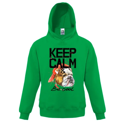 Детская толстовка, Зеленый, с Бульдогом "Ceep calm & be cool"