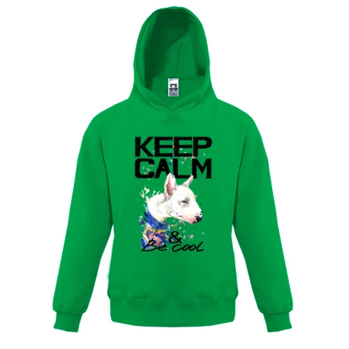 Детская толстовка, Зеленый, з бультерьером Ceep calm and be cool