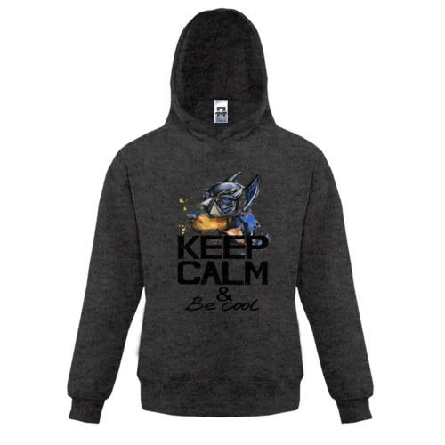 Детская толстовка, Серый, с доберманом "ceep calm & be cool"