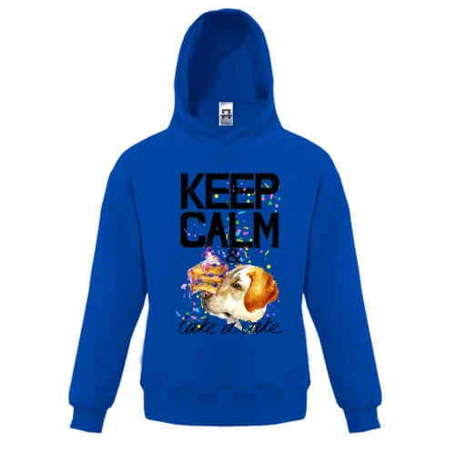 Детская толстовка, Синий, с пойнтером "Keep calm & take a cake"