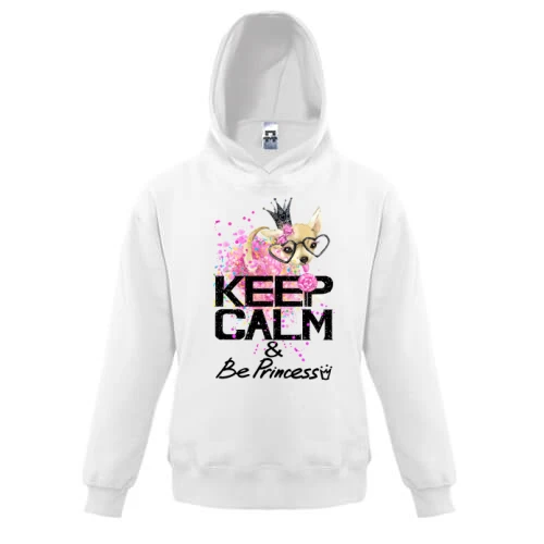 Дитяча толстовка, Білий, з собачкою "Keep calm and be princess"