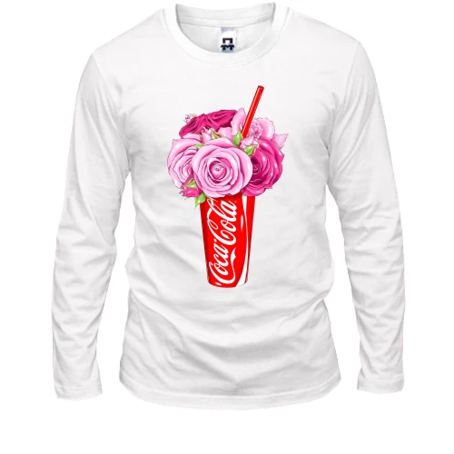 Мужской лонгслив, Синий, Coca-Cola с цветами