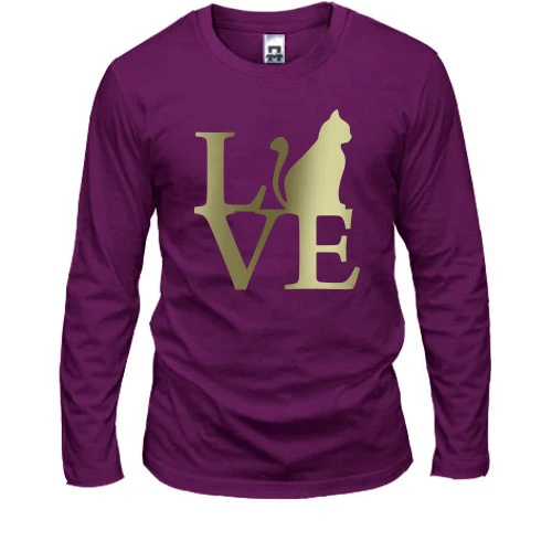 Мужской лонгслив, Фиолетовый, с надписью "Love Cat"