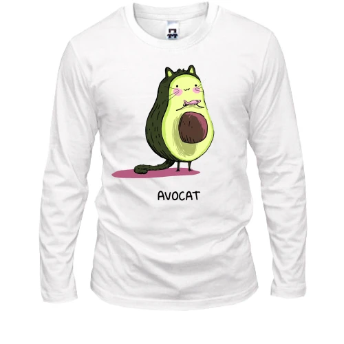 Чоловічий лонгслів, Білий, з котом авокадо (Avocat)