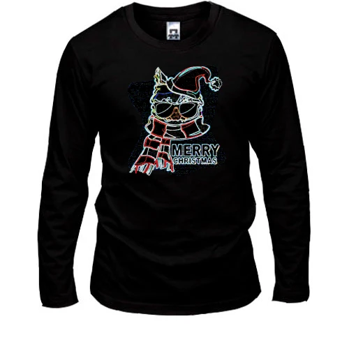 Чоловічий лонгслів з новорічним котом (глітч)