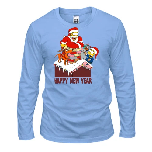 Чоловічий лонгслів з написом "Happy new year" та Сімпсонами