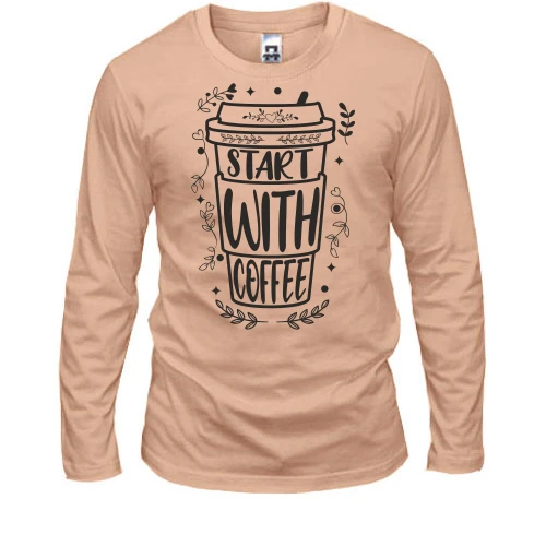 Чоловічий лонгслів, Бежевий, Start with coffee