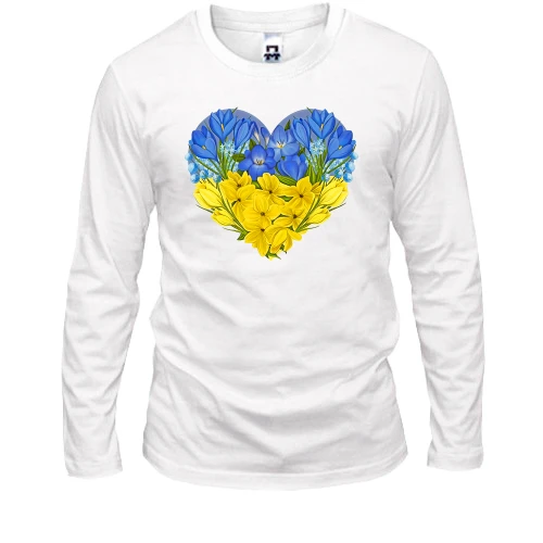 Чоловічий лонгслів, Білий, Серце із жовто-блакитних квітів