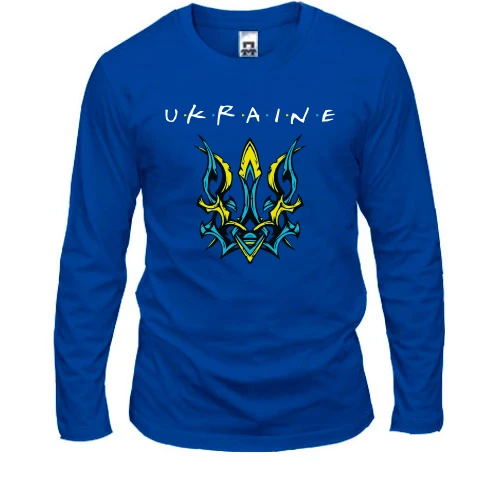 Чоловічий лонгслів, Синій, "Ukraine" зі стилізованим тризубом