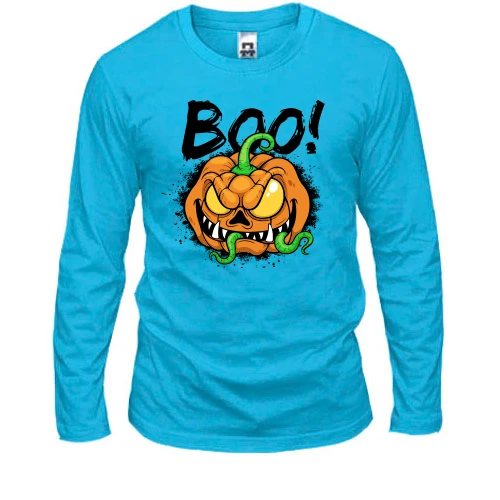 Мужской лонгслив со злой тыквой и надписью BOO