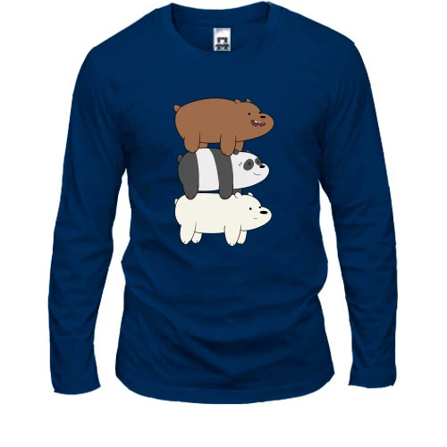 Мужской лонгслив, Синий, We bare bears (3 медведя)