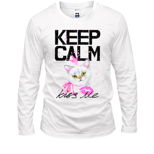 Мужской лонгслив с котенком Keep calm and kiss me