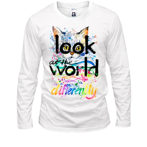 Мужской лонгслив с котенком Look at the world differently