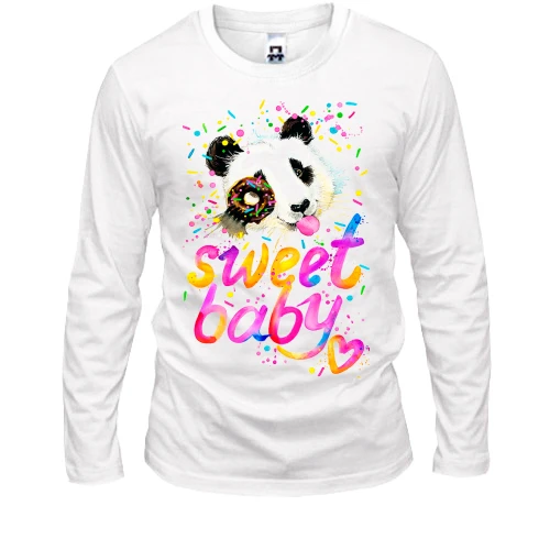 Мужской лонгслив, Белый, Sweet baby с пандой