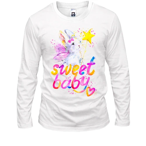 Чоловічий лонгслів, Білий, Sweet baby з зайчиком