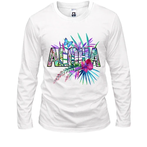 Мужской лонгслив с надписью ALOHA, гибискусом и бабочкой