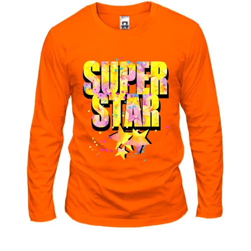 Мужской лонгслив, Красный, Super star (звёзды)