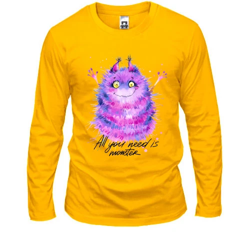 Чоловічий лонгслів, Жовтий, з монстром "all you need is monster" (2)