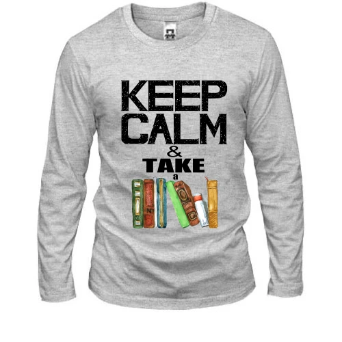Чоловічий лонгслів, Сірий меланж, Keep calm & take book