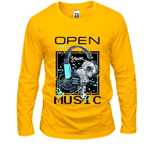 Мужской лонгслив с принтом «Open your music»