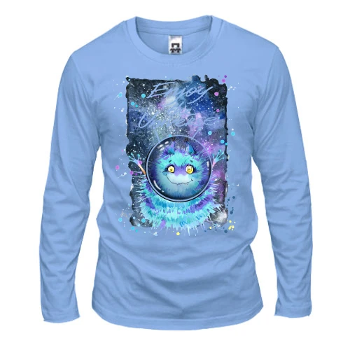 Мужской лонгслив с голубым монстром "enjoy the universe"