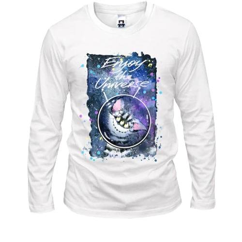 Мужской лонгслив, Белый, с полосатым монстром "enjoy the universe"