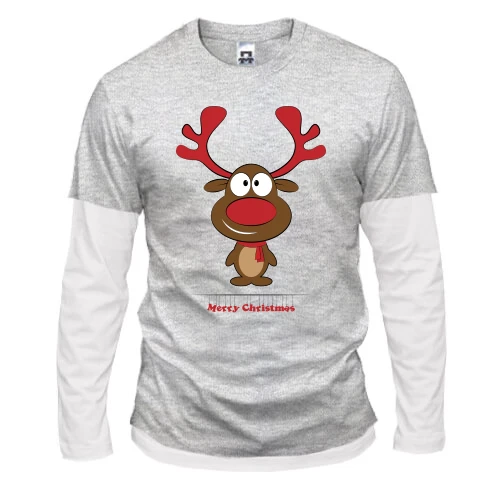 Мужской лонгслив Комби с оленем Merry Christmas