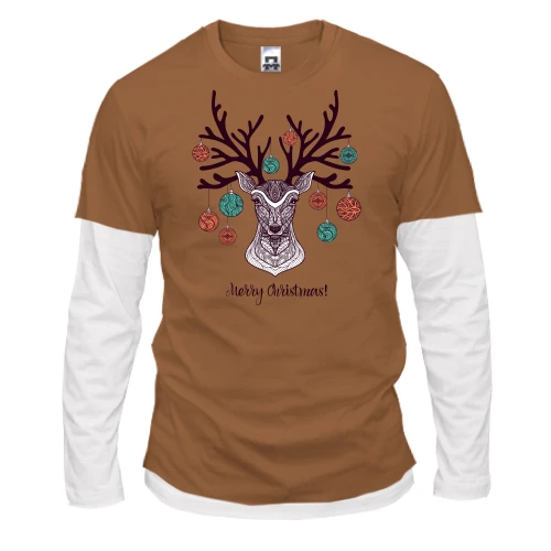 Мужской лонгслив Комби Merry Christmas Deer
