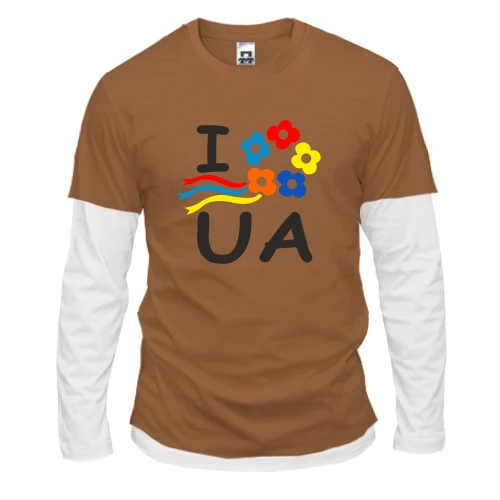 Чоловічий лонгслів з подвійним рукавом I love Ukraine з вінком